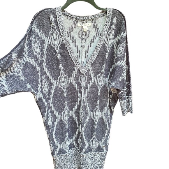 ROXY Sweater Tunic Dress Large L Marled Gray Knit V-Neck 3/4 Sleeve Cotton Blend - Picture 2 of 11